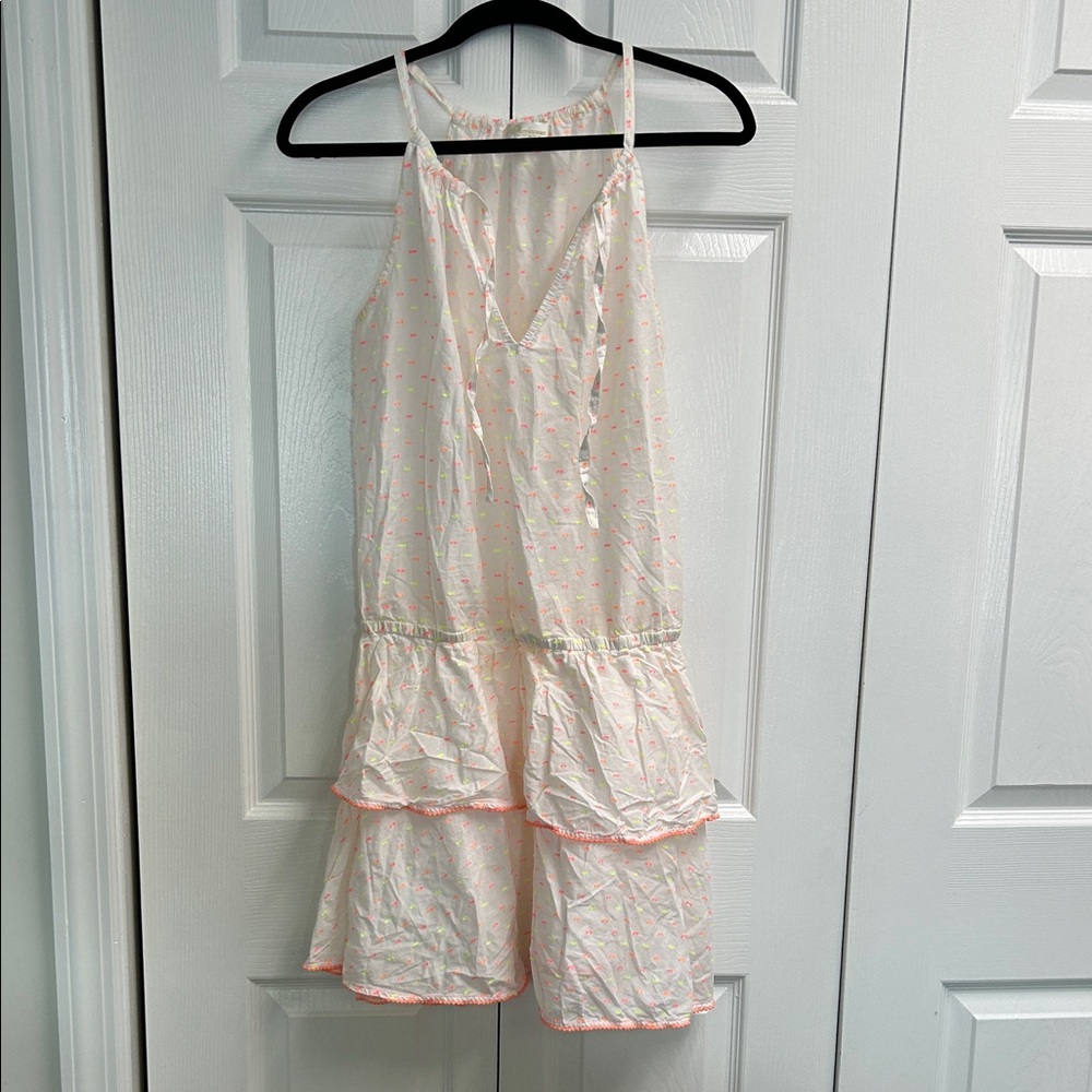 Shoshana swim-ware size large Tiered cover up with Pink Dot Trim